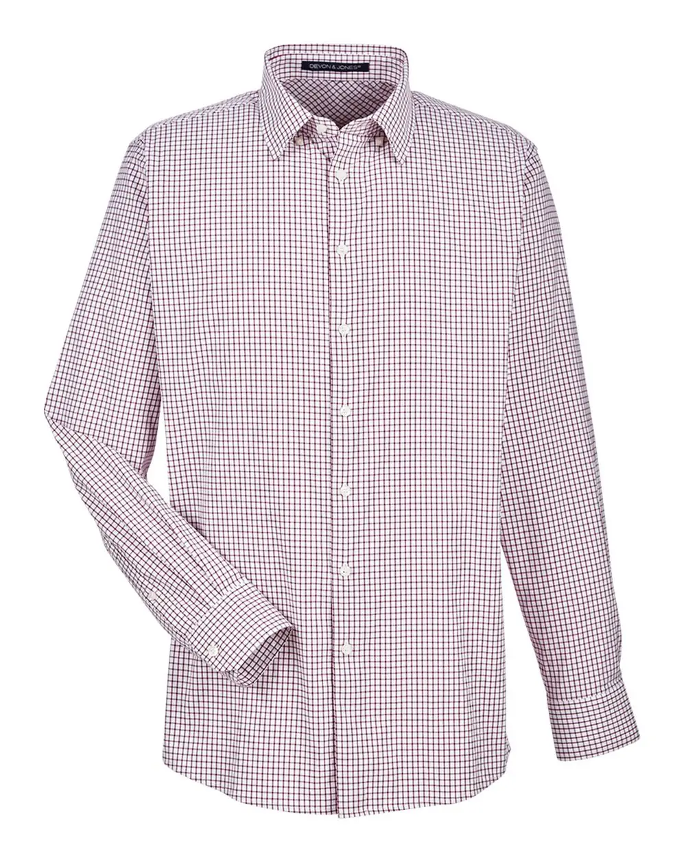 Devon & Jones Men's CrownLux Performance® Micro Windowpane Woven Dress Shirt in Burgundy/ White