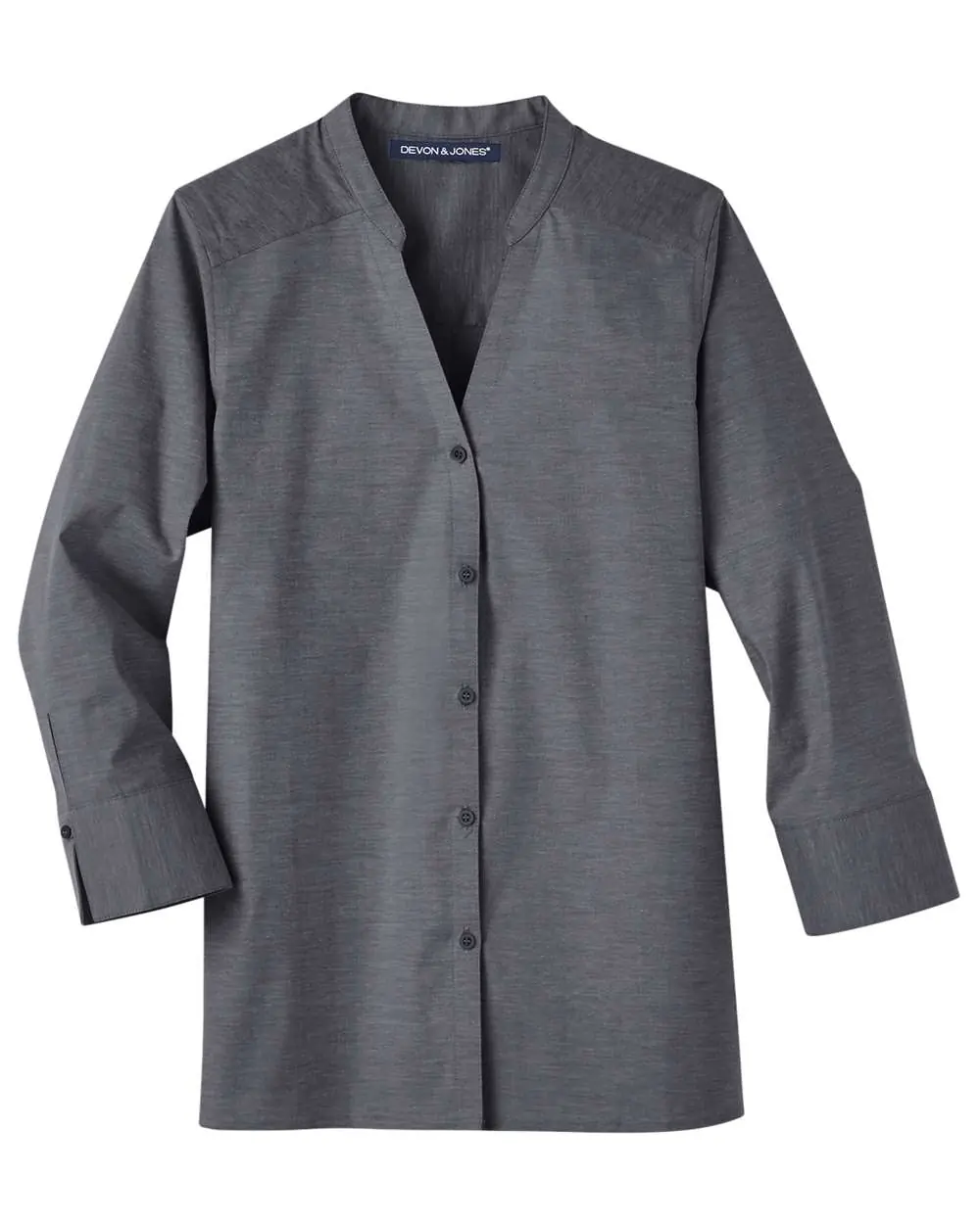Devon & Jones Women's Crown Collection® Stretch Pinpoint Chambra Three-Quarter Sleeve Shirt in Black