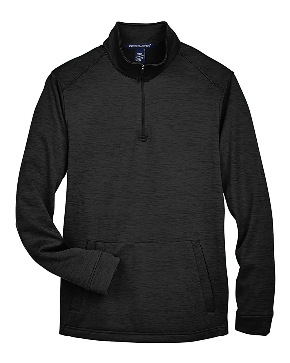 Devon & Jones Men's Newbury Mélange Fleece Quarter-Zip Pullover in Black Heather