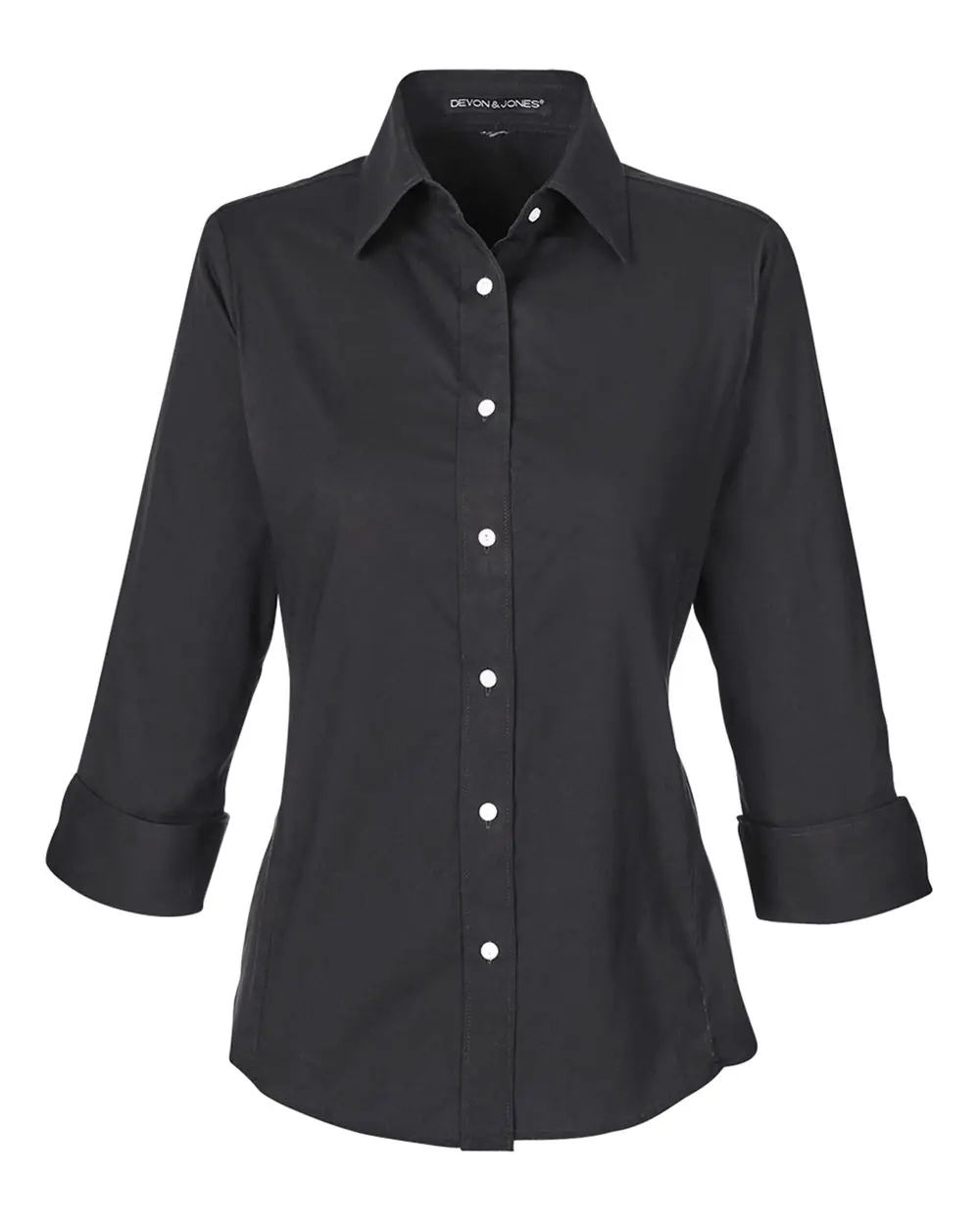 Devon & Jones Women's Perfect Fit™ Three-Quarter Sleeve Stretch Poplin Dress Shirt in Black