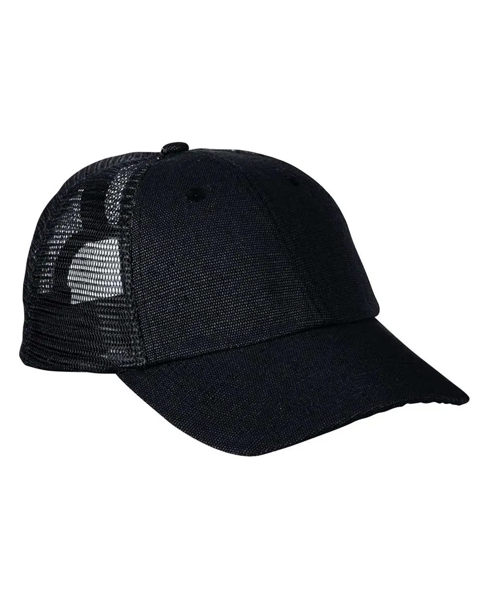 econscious Washed Hemp Soft Mesh Trucker Cap in Black/ Black