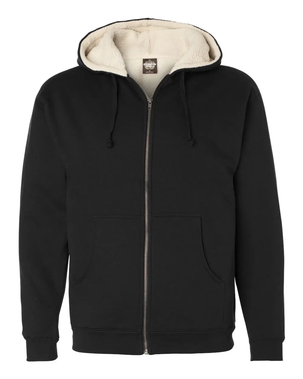 Independent Trading Co. Men's Sherpa-Lined Full-Zip Hooded Sweatshirt in Black/ Natural