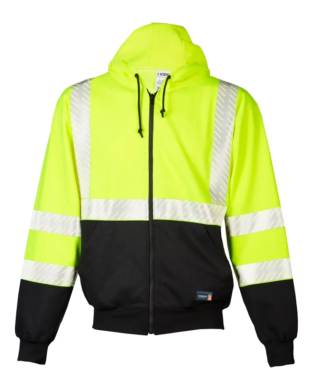 Kishigo Unisex FR Full-Zip Hooded Sweatshirt in Lime