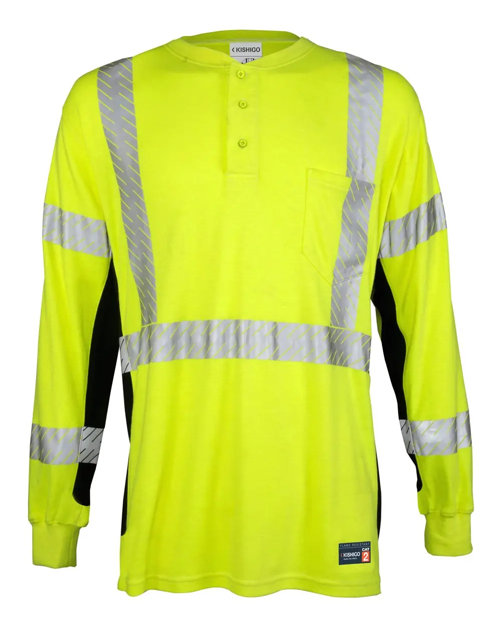 Kishigo Unisex Tall FR Long Sleeve Henley T-Shirt in Lime