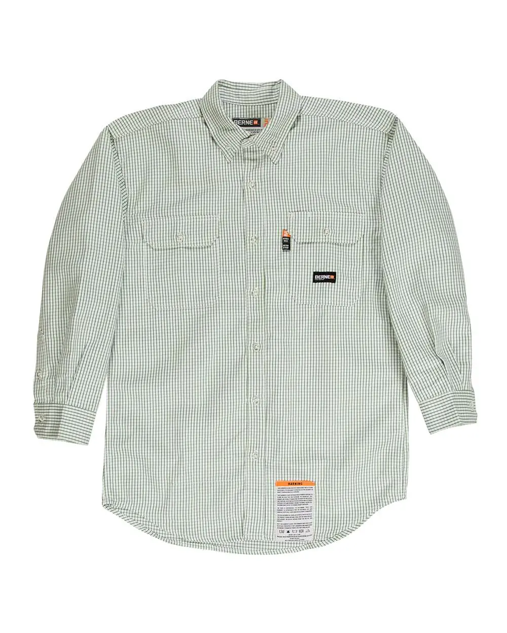 Berne Apparel Men's Flame-Resistant Down Plaid Work Shirt in Green
