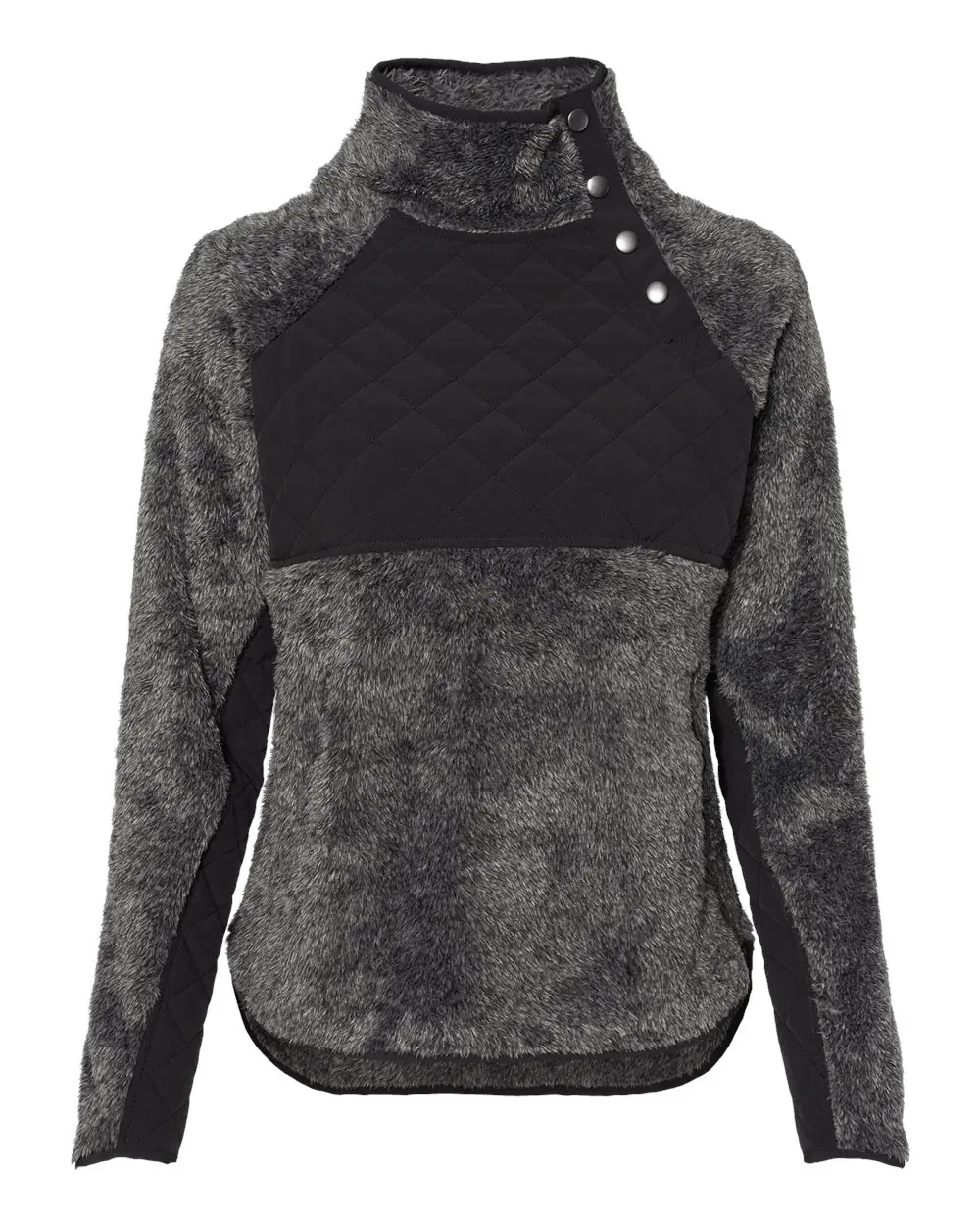 Boxercraft Women's Quilted Fuzzy Fleece Snap Placket Pullover in Black Pepper/ Black