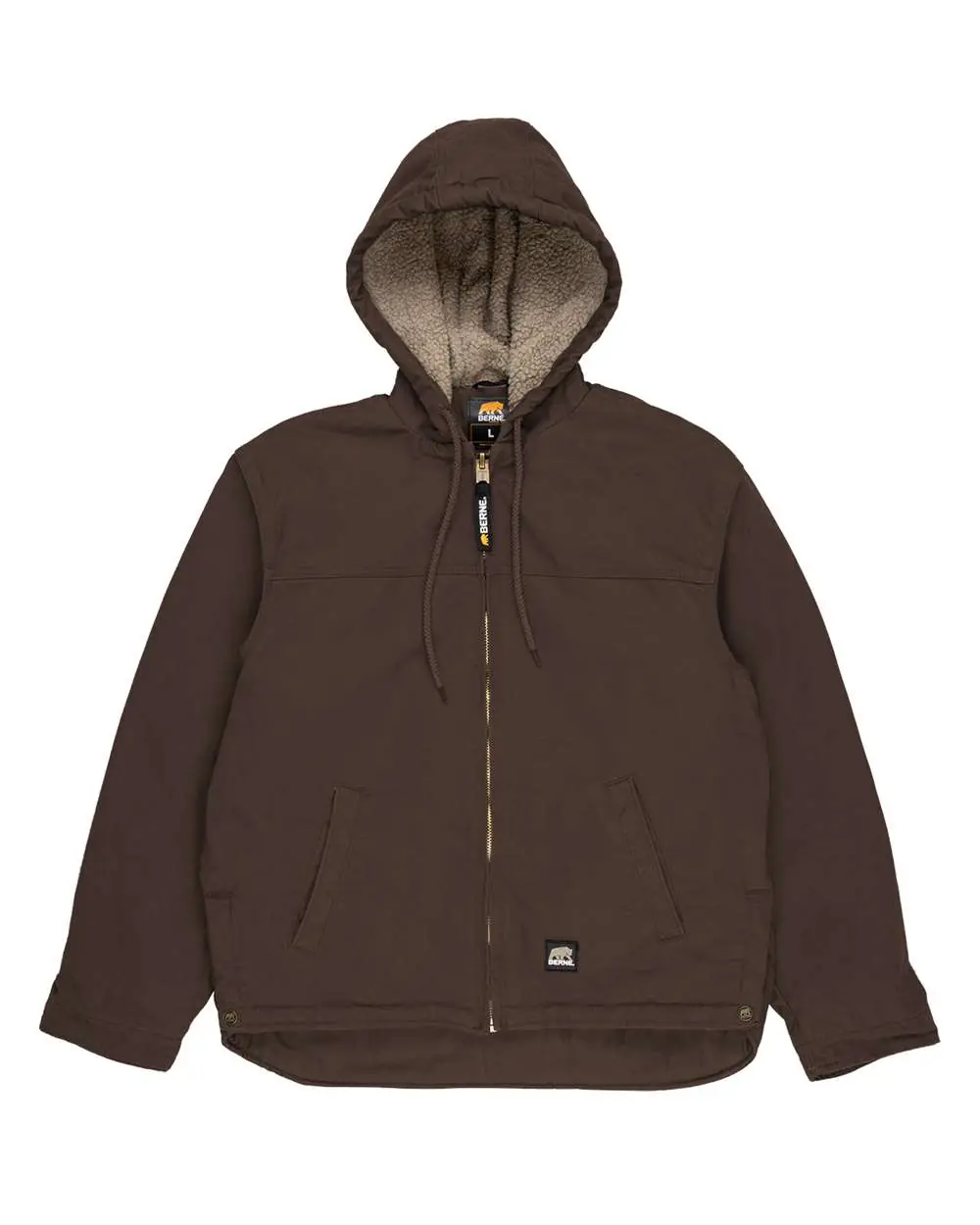 Berne Apparel Men's Heartland Washed Duck Hooded Work Coat in Bark
