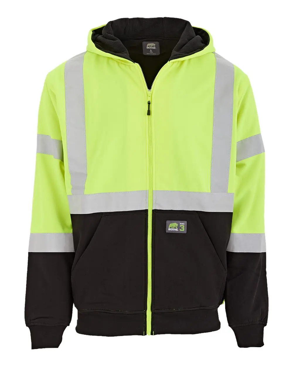 Berne Apparel Men's Hi-Vis Class 3 Color Block Full-Zip Hooded Sweatshirt