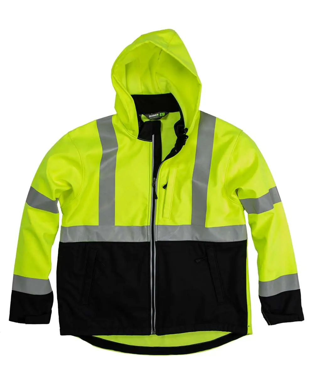 Berne Apparel Men's Hi-Vis Class 3 Hooded Soft Shell Jacket in Yellow