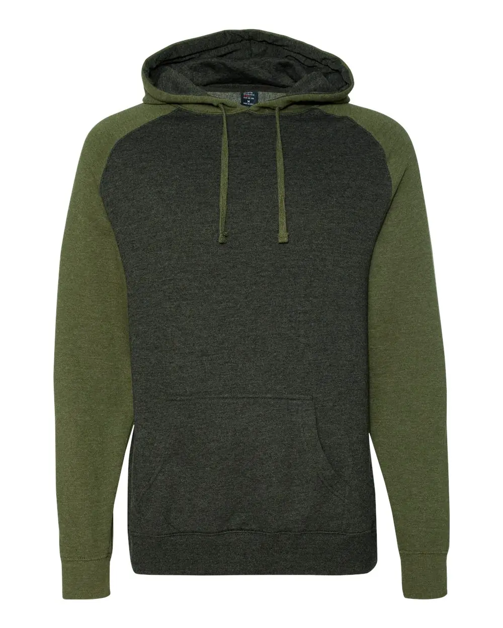 Independent Trading Co. Unisex Raglan Hooded Sweatshirt in Charcoal Heather/ Army Heather