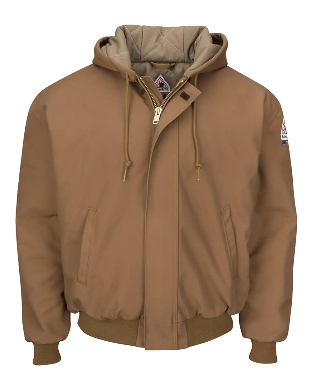 Bulwark Men's Insulated Brown Duck Hooded Jacket with Knit Trim