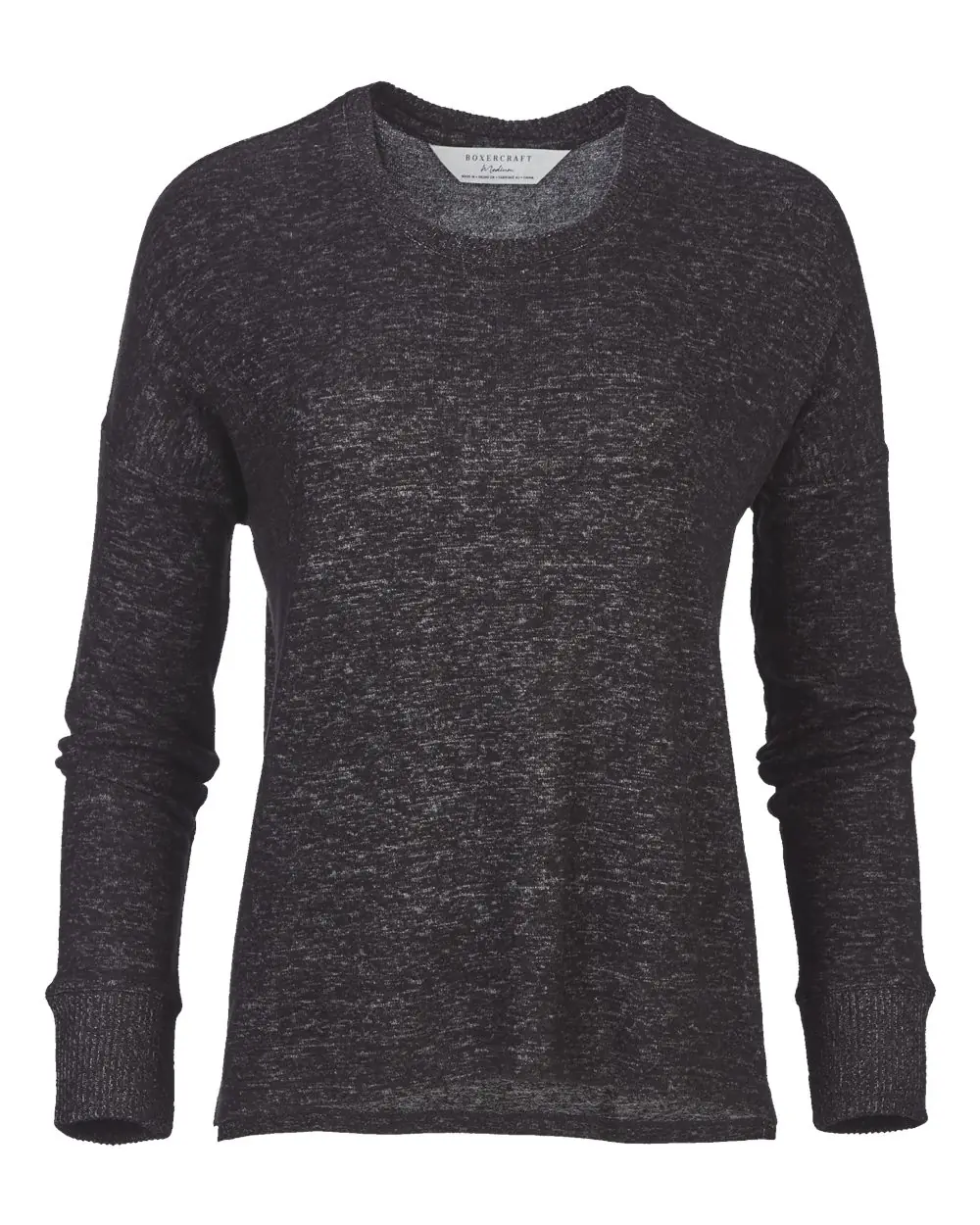 Boxercraft Women's Cuddle Fleece Boxy Crewneck Pullover in Black Heather