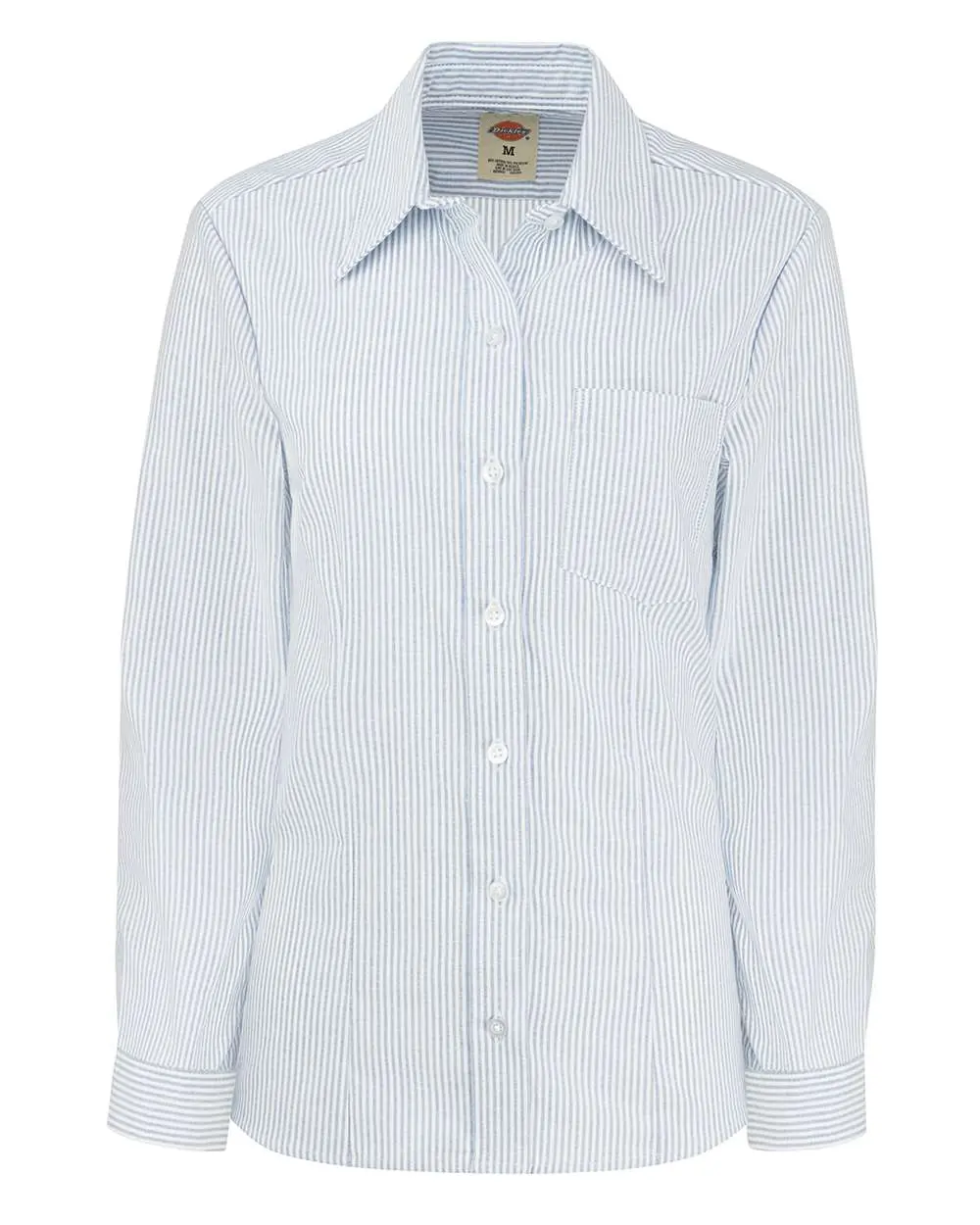 Dickies Women's Oxford Long Sleeve Shirt in Blue/ White Stripe