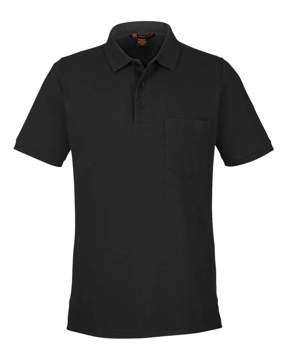 Harriton Men's Valiant Cotton Snag Protect Pocket Polo in Black