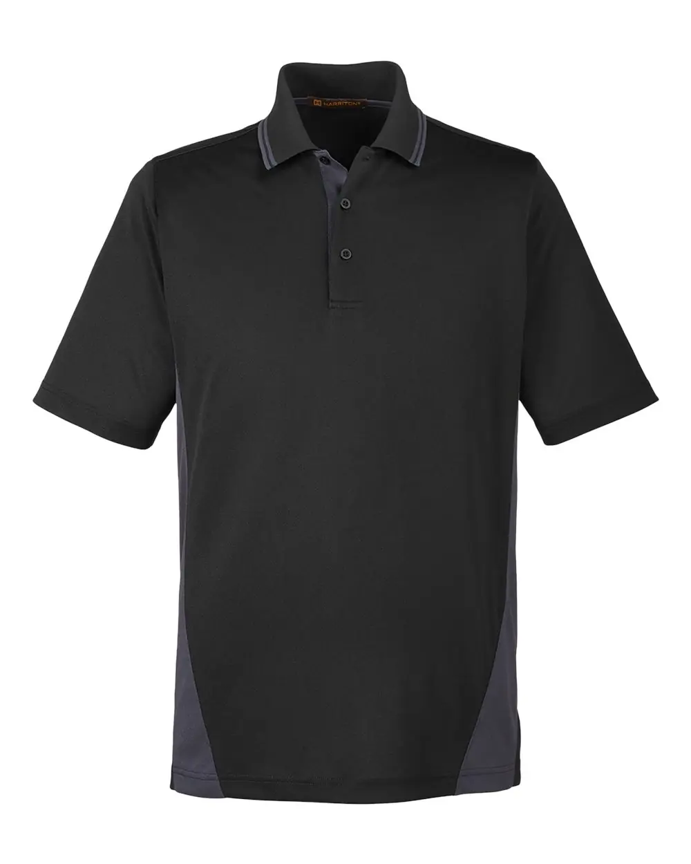 Harriton Men's Flash Snag Protection Plus IL Colorblock Polo in Black/ Dark Charcoal
