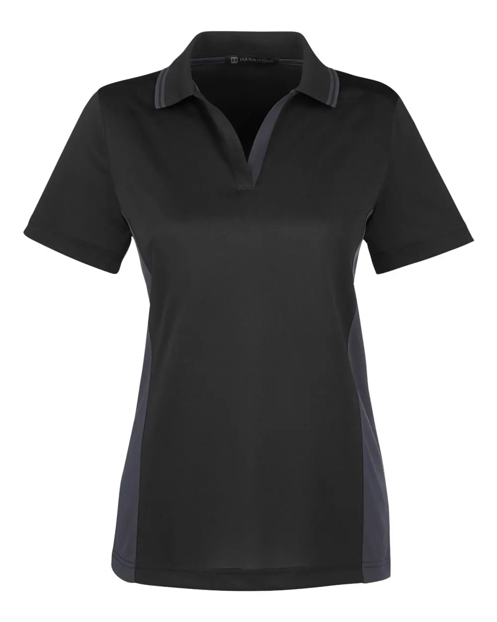 Harriton Women's Flash Snag Protection Plus IL Colorblock Polo in Black/ Dark Charcoal