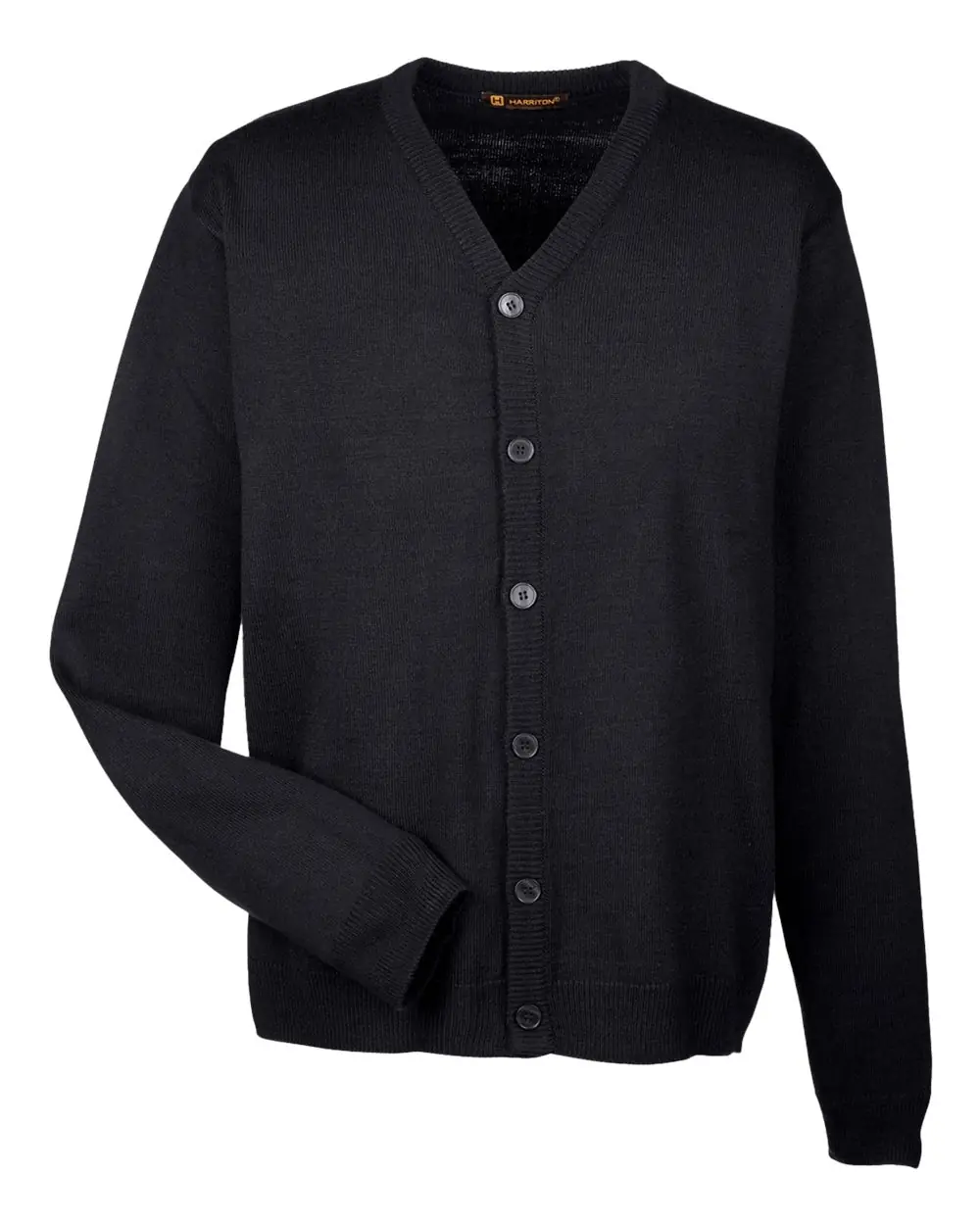 Harriton Men's Pilbloc™ V-Neck Button Cardigan Sweater in Black