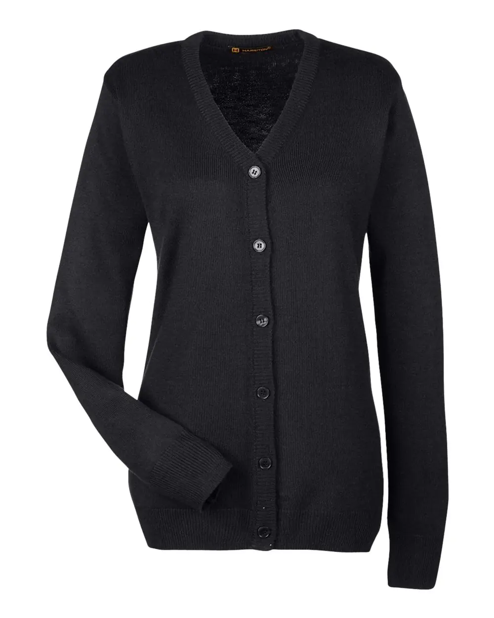 Harriton Women's Pilbloc V-Neck Button Cardigan Sweater in Black