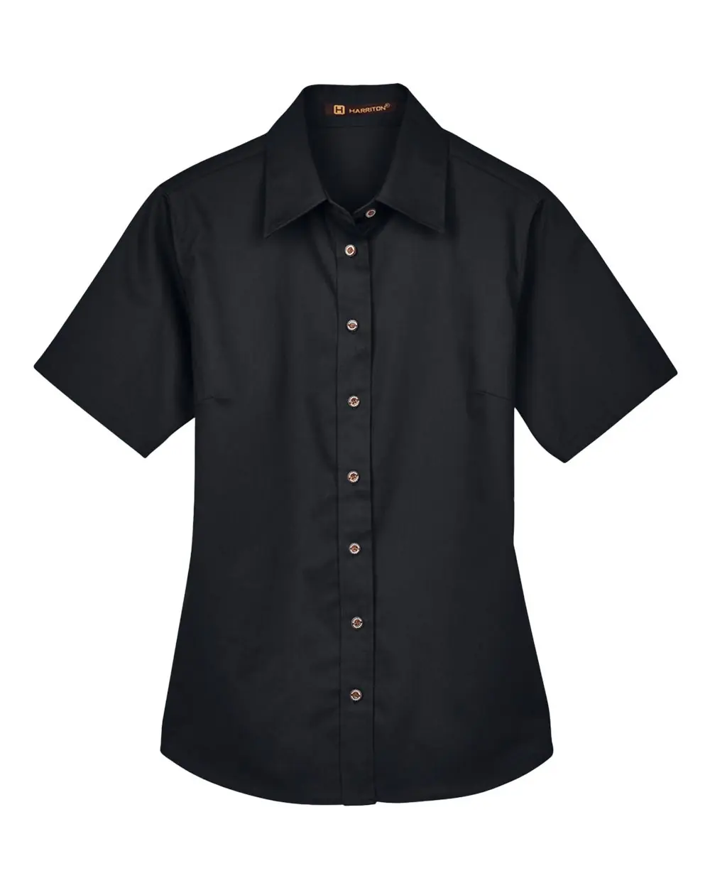 Harriton Women's Easy Blend™ Short Sleeve Twill Dress Shirt with Stain-Release in Black