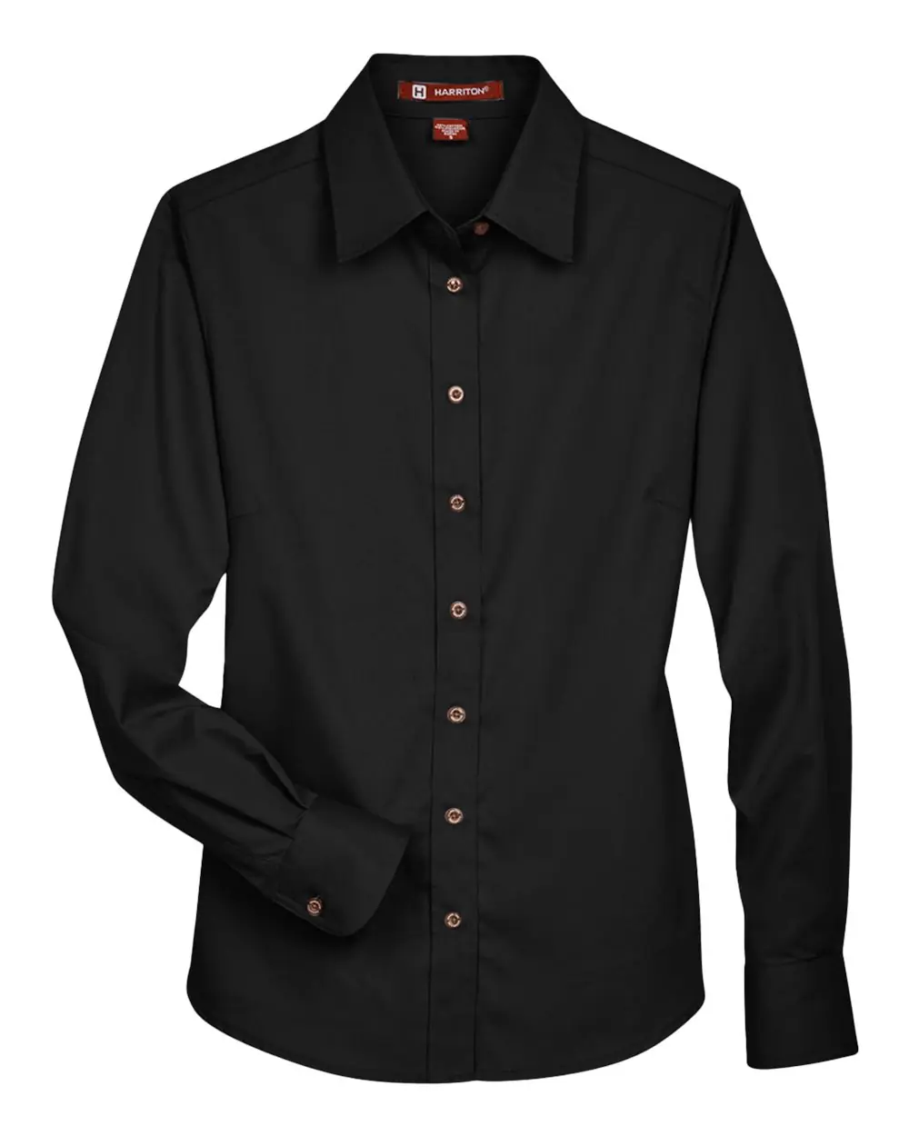 Harriton Women's Easy Blend™ Long Sleeve Twill Dress Shirt with Stain-Release in Black