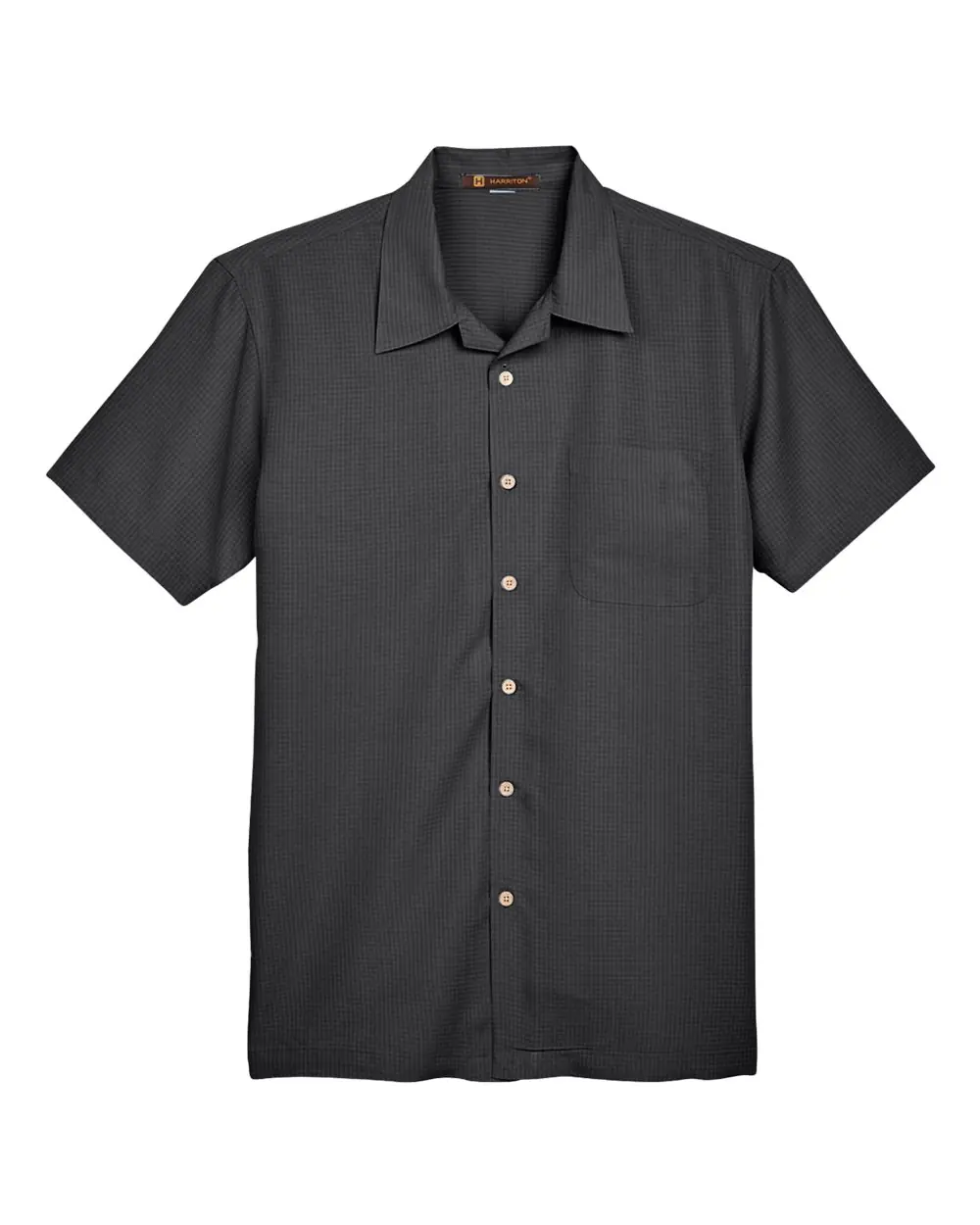 Harriton Men's Barbados Textured Camp Shirt in Black