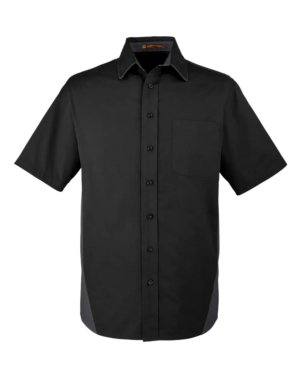 Harriton Men's Flash IL Colorblock Shirt in Black/ Dark Charcoal