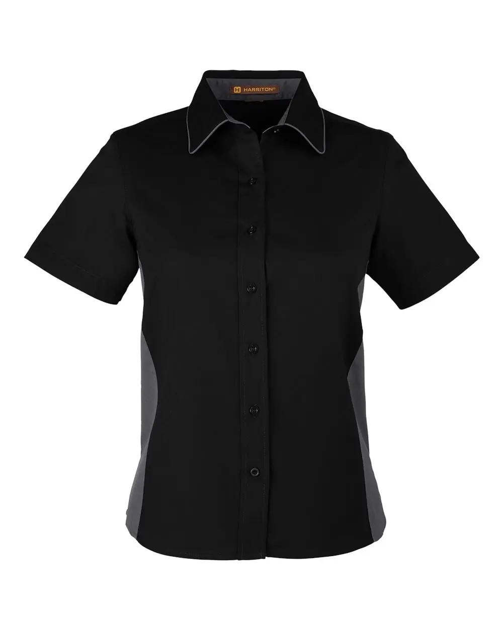 Harriton Women's Flash IL Colorblock Shirt in Black/ Dark Charcoal