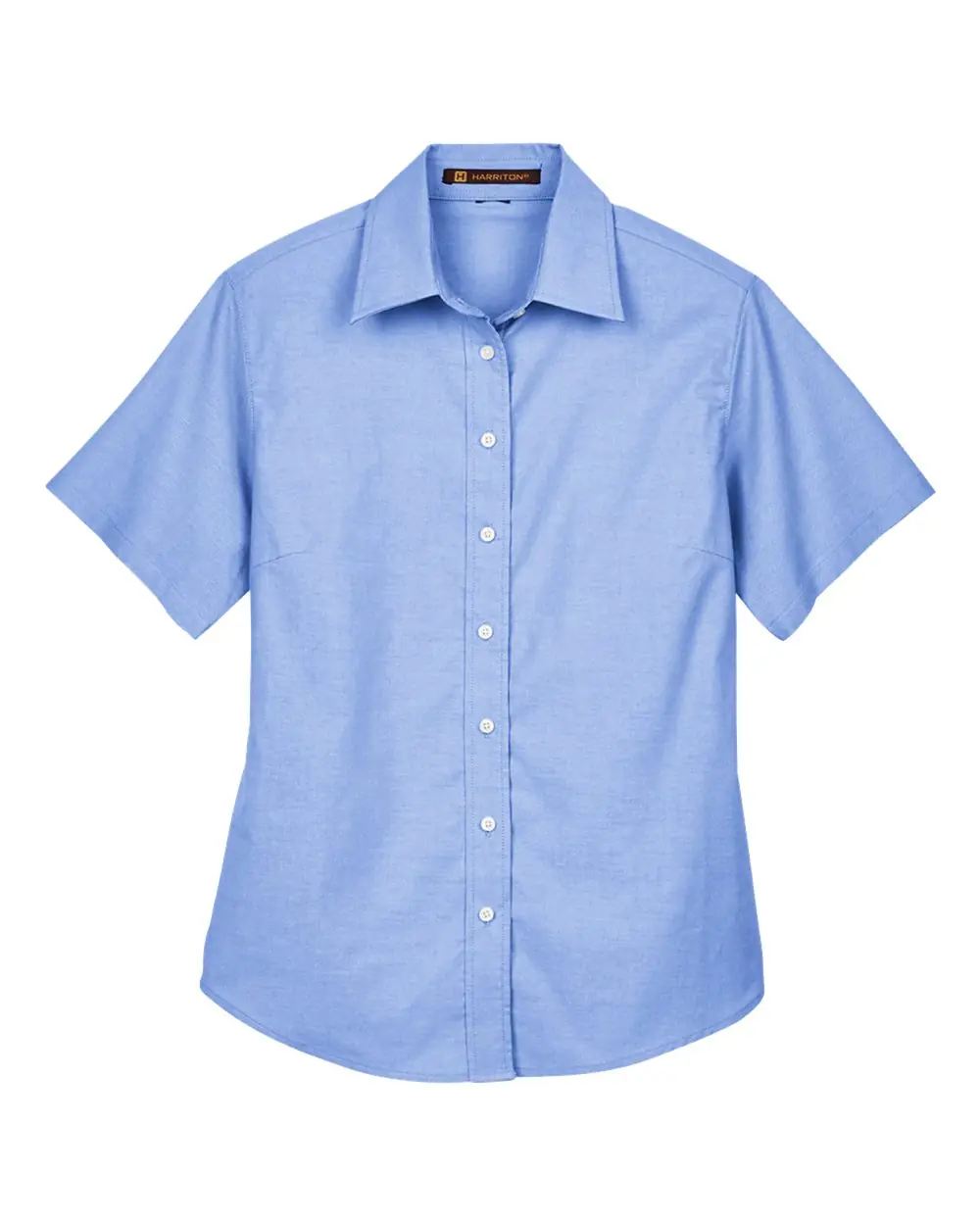 Harriton Women's Stain-Release Short Sleeve Oxford Shirt in Light Blue