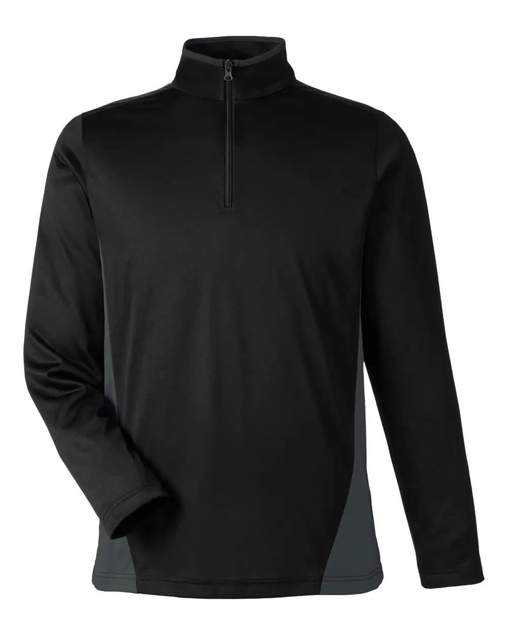 Harriton Men's Flash Snag Protection Plus IL Colorblock Quarter-Zip Pullover in Black/ Dark Charcoal