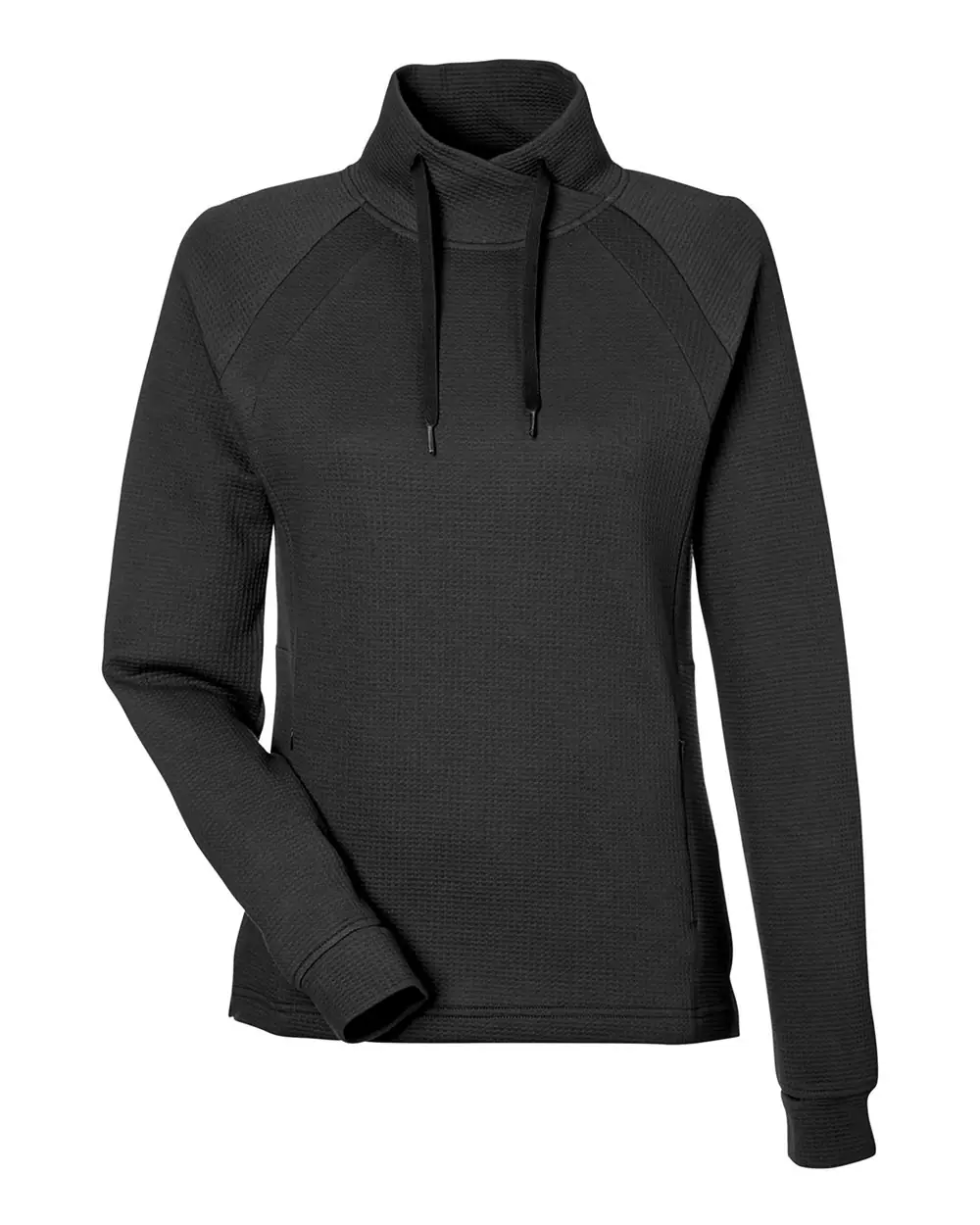 North End Women's Rhythm Waffle Cross-Neck Pullover in Black