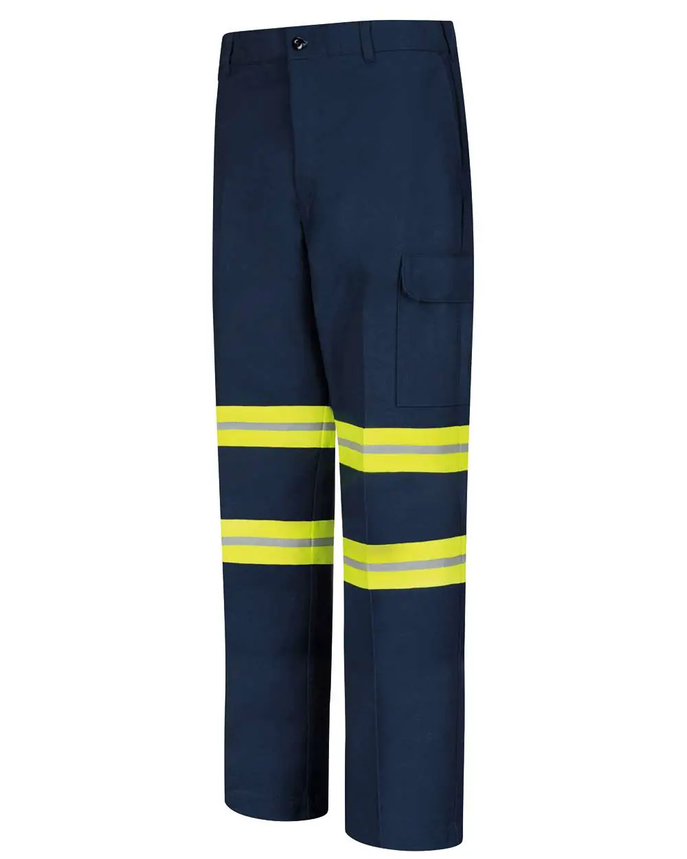 Red Kap Men's Enhanced Visibility Industrial Cargo Pants in Navy/ Yellow Trim