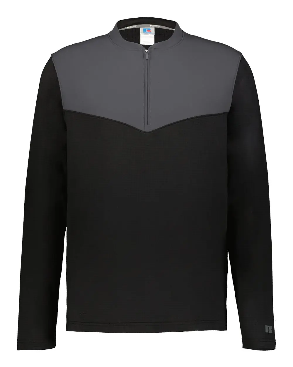 Russell Athletic Unisex Sideline Grid Fleece Quarter-Zip Pullover in Black/ Stealth