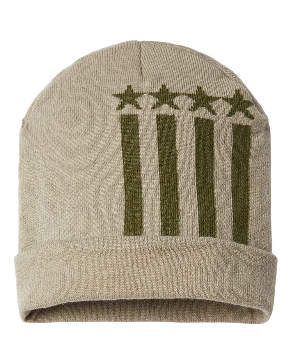 CAP AMERICA USA-Made Patriotic Cuffed Beanie in Khaki/ Olive Stars