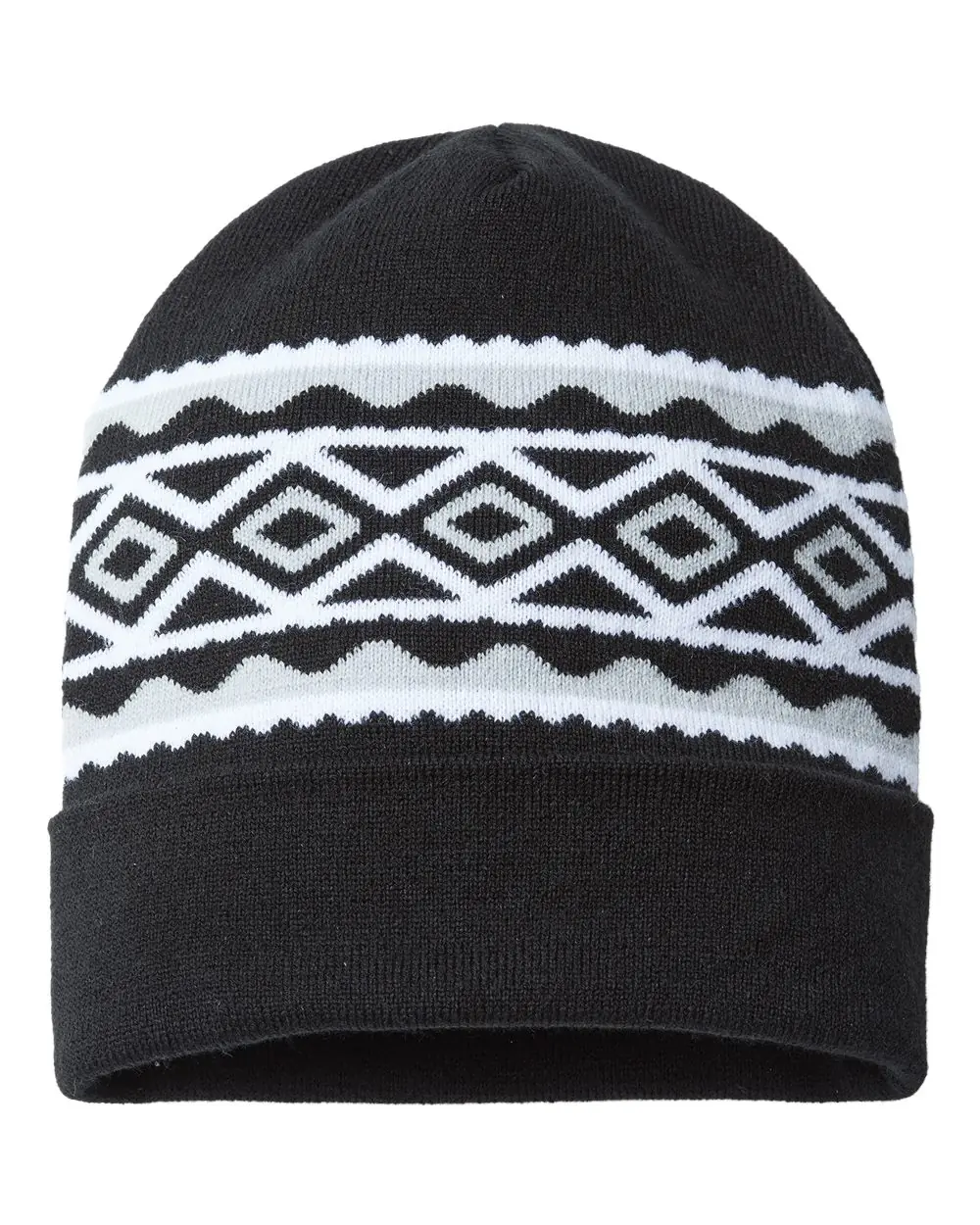 CAP AMERICA USA- Made Diamond Cuffed Beanie in Black/ Silver
