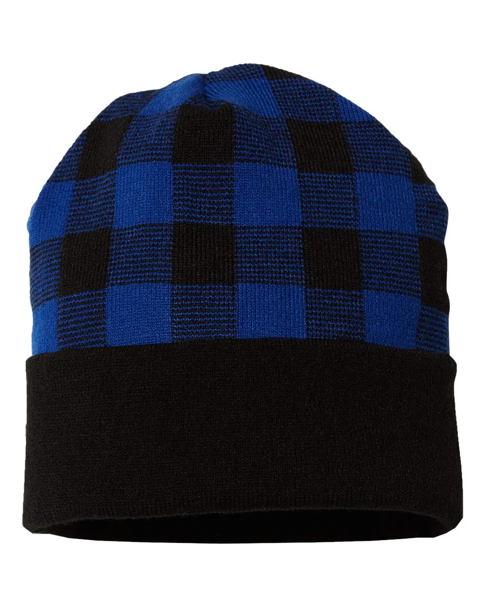 CAP AMERICA USA-Made Plaid Beanie in Black/ True Royal