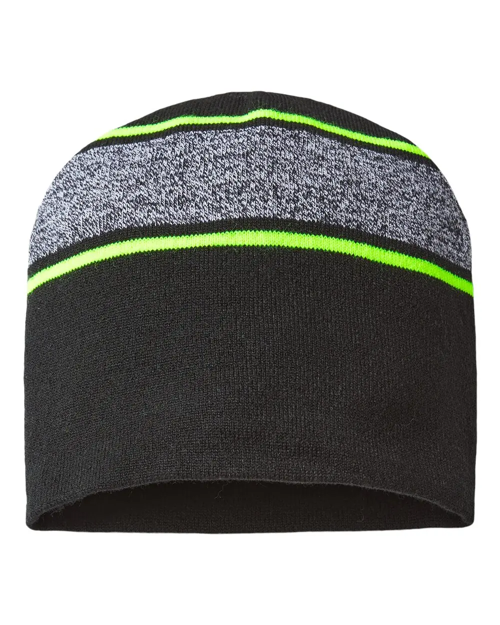 CAP AMERICA USA-Made Variegated Striped Beanie in Black/ Neon Yellow