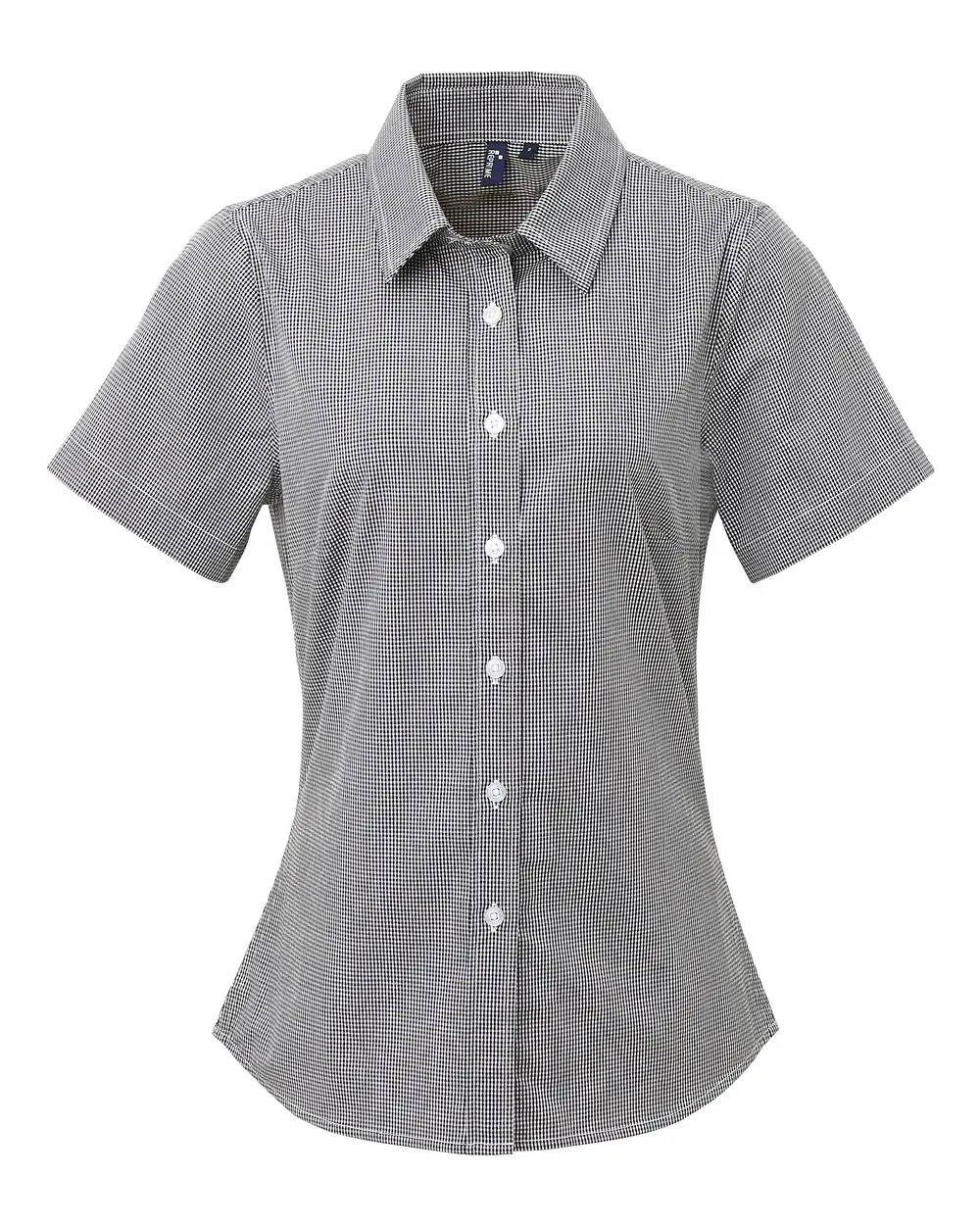Artisan Collection by Reprime Women's Microcheck Gingham Short Sleeve Cotton Dress Shirt