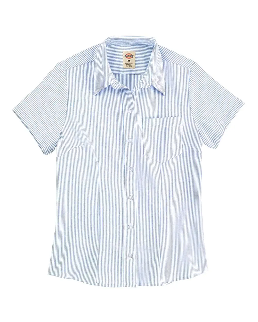 Dickies Women's Short Sleeve Stretch Oxford Shirt in Blue/ White Stripe