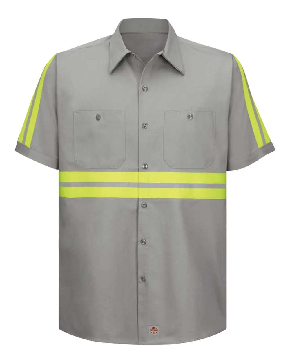 Red Kap Men's Enhanced Visibility Short Sleeve Cotton Work Shirt in GY-Grey