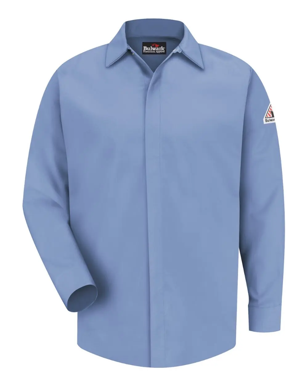 Bulwark Men's Tall Concealed-Gripper Pocketless Work Shirt in Light Blue