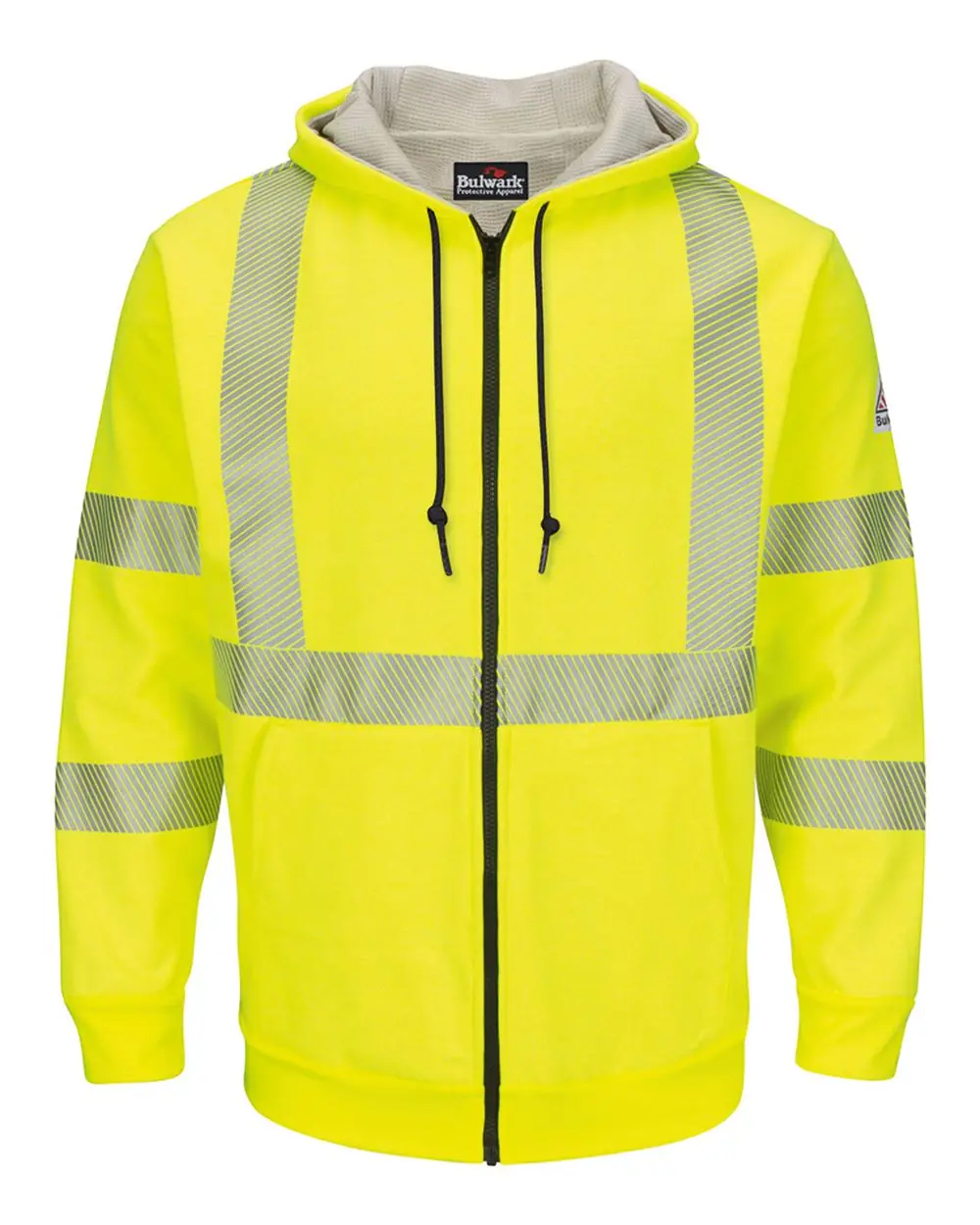 Bulwark Men's Tall Hi-Visibility Zip-Front Hooded Fleece Sweatshirt with Waffle Lining