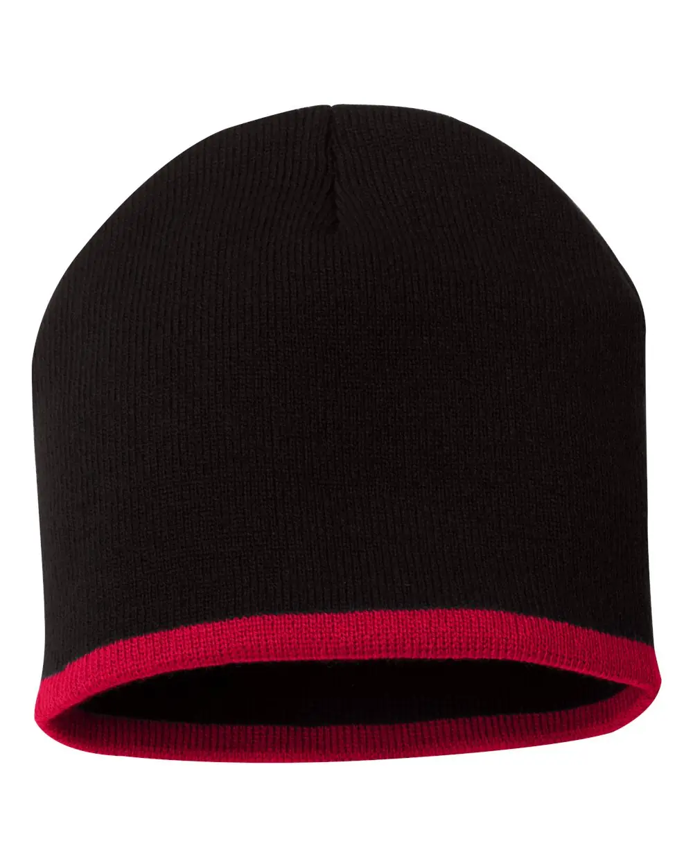 Sportsman 8" Bottom-Striped Beanie in Black/ Red