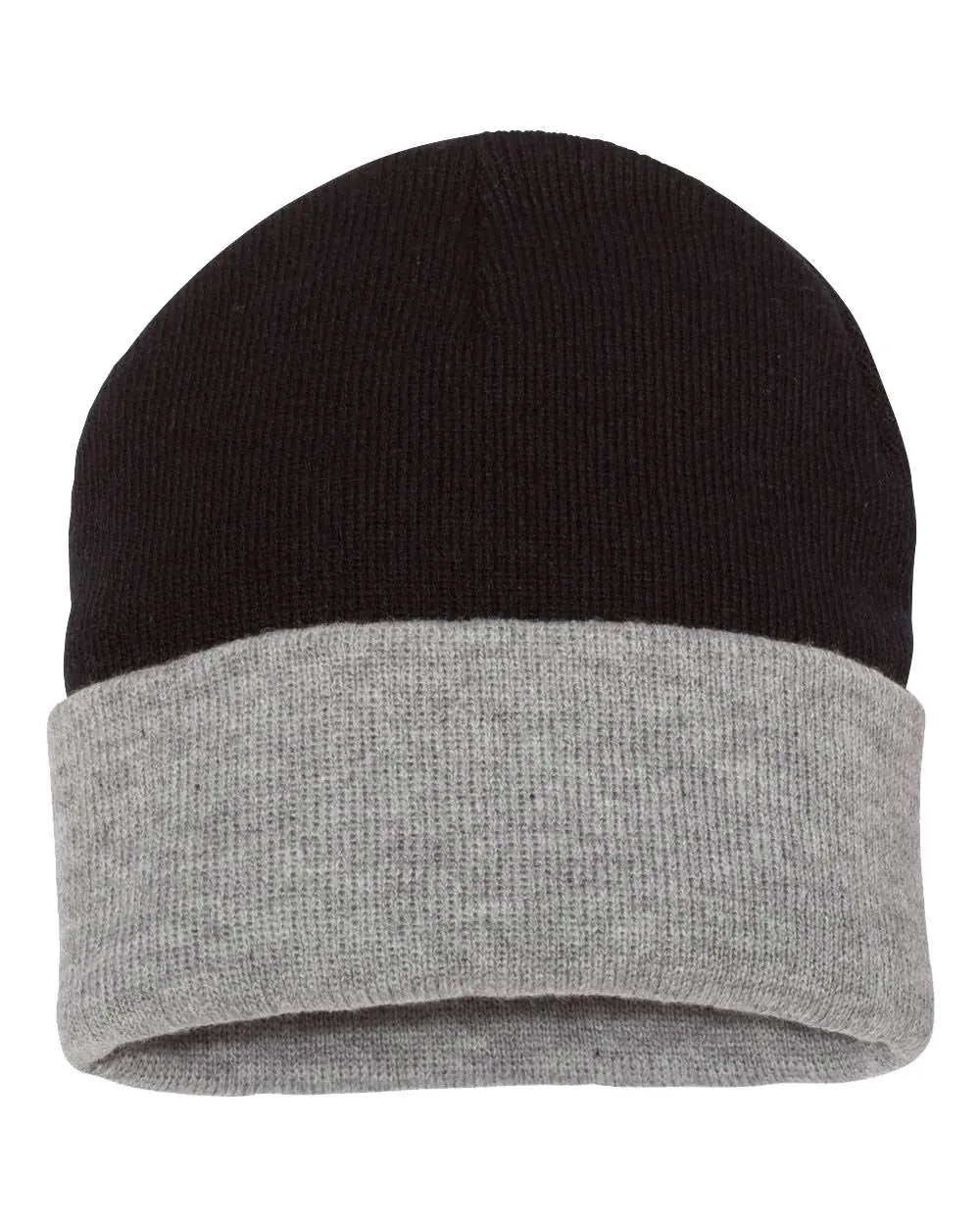 Sportsman 12" Color Blocked Cuffed Beanie in Black/ Heather
