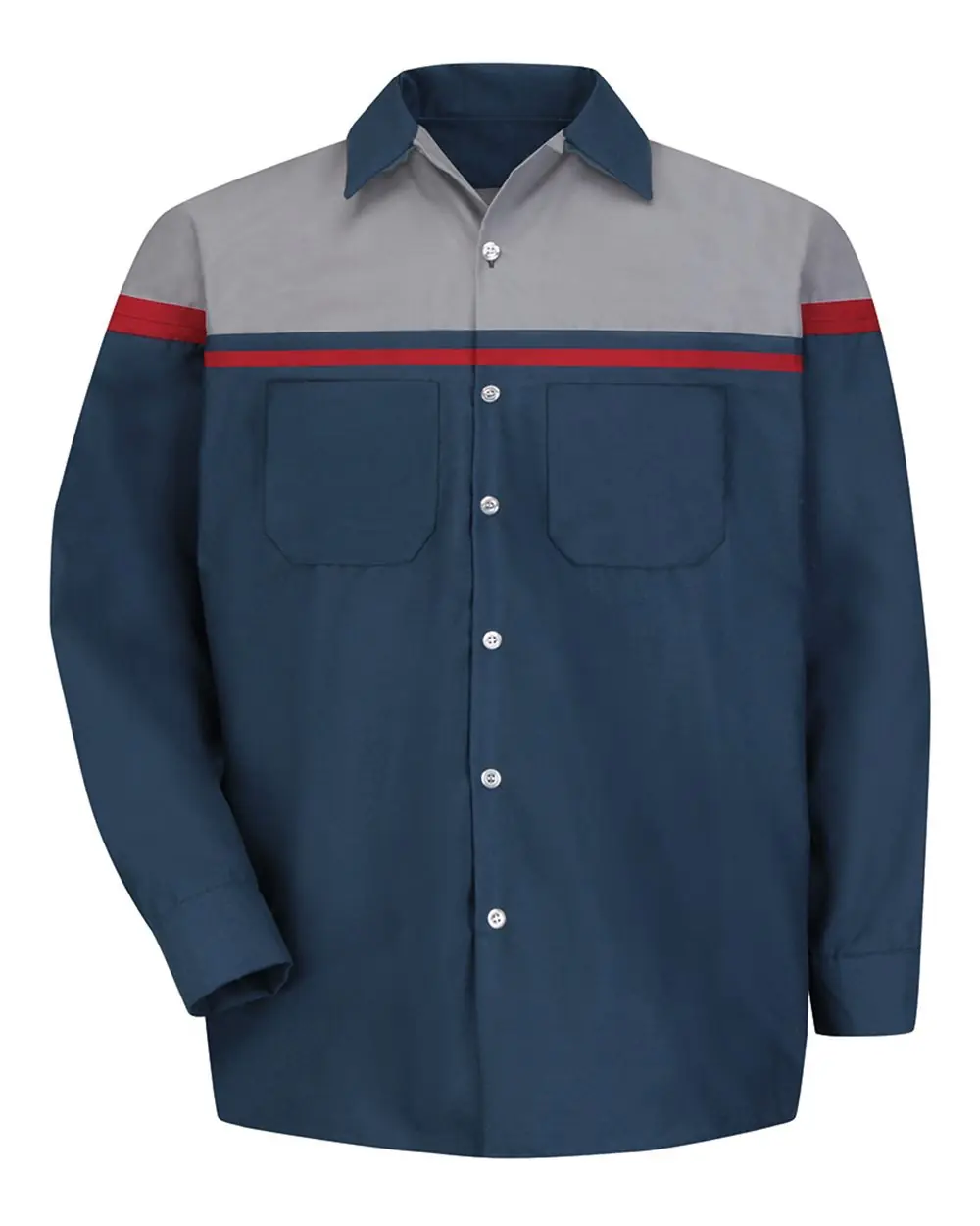 Red Kap Men's Tall Performance Tech Long Sleeve Shirt in Navy/ Red/ Light Grey