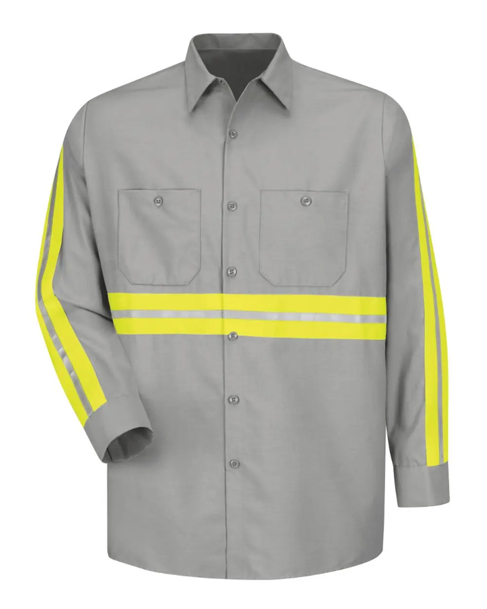 Red Kap Men's Industrial Enhanced-Visibility Long Sleeve Work Shirt in Light Grey