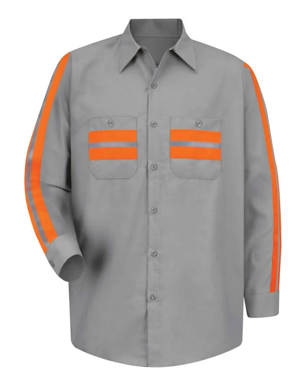 Red Kap Men's Tall Industrial Enhanced-Visibility Long Sleeve Work Shirt in Light Grey/ Orange Trim