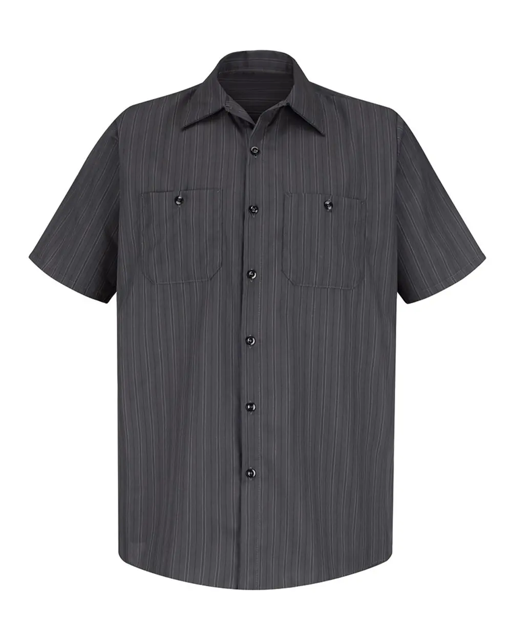 Red Kap Men's Tall Premium Short Sleeve Work Shirt in Charcoal/ Blue/ White Stripe