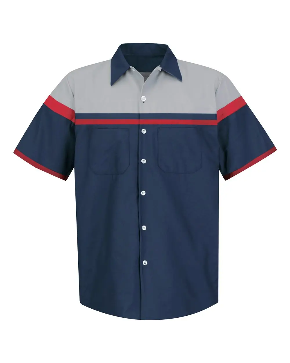 Red Kap Men's Performance Tech Shirt in Navy/ Red/ Light Grey