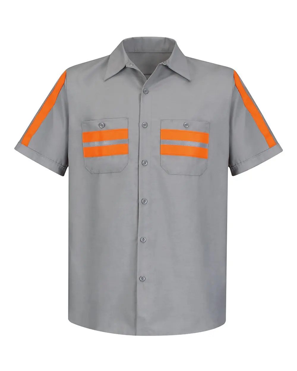 Red Kap Men's Tall Enhanced Visibility Industrial Work Shirt in Light Grey/ Orange Trim
