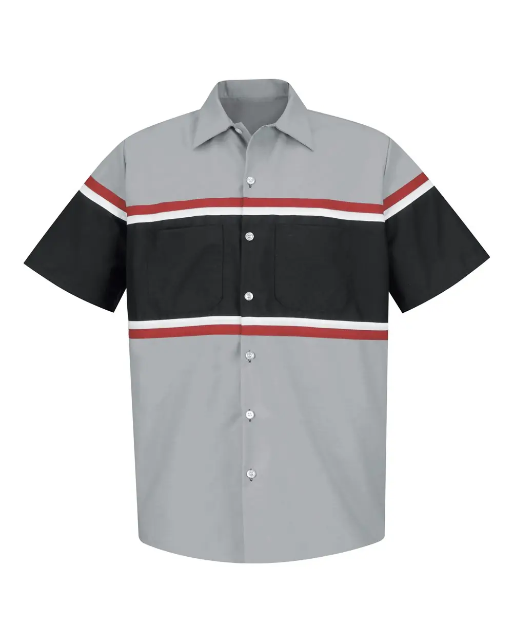 Red Kap Men's Technician Shirt in Grey/ Black/ Red